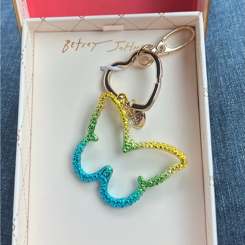 Betsey Johnson Colorful Butterfly Keychain Purse Handbag Charm NWT - Picture 1 of 2